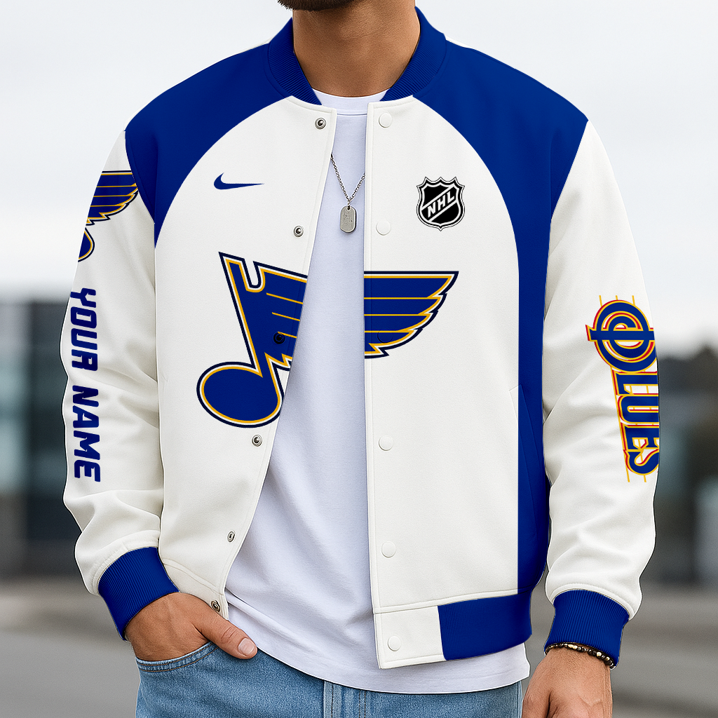 LIMITED EDITION - NEW CUSTOMIZED NHL14 SLB ST. LOUIS BLUES BASEBALL JACKET