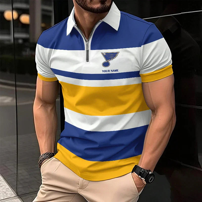 LIMITED EDITION - NEW CUSTOMIZED NHL14 SL BLUES ZIP POLO SHIRT