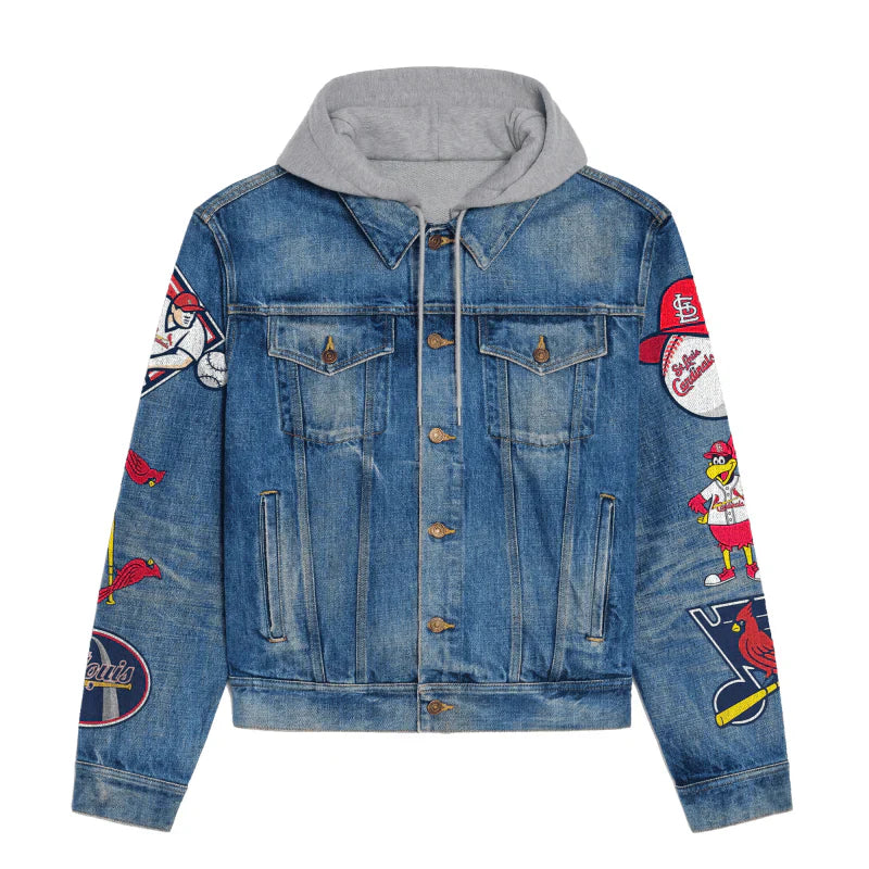 LIMITED EDITION - NEW CUSTOMIZED MLB24 SLC ST. LOUIS CARDINALS HOODED DENIM JACKET