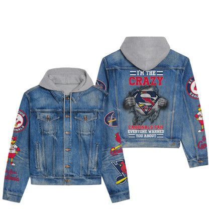 LIMITED EDITION - NEW CUSTOMIZED MLB24 SLC ST. LOUIS CARDINALS HOODED DENIM JACKET
