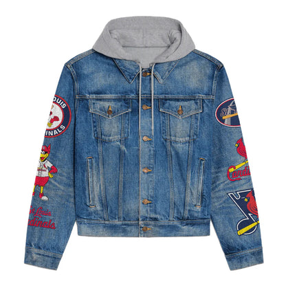 LIMITED EDITION - NEW CUSTOMIZED MLB24 SLC ST. LOUIS CARDINALS HOODED DENIM JACKET