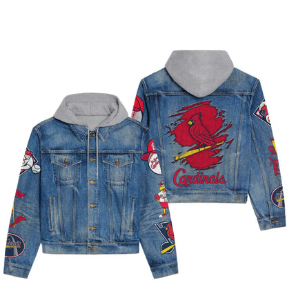 LIMITED EDITION - NEW CUSTOMIZED MLB24 SLC ST. LOUIS CARDINALS HOODED DENIM JACKET