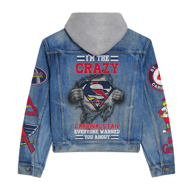 LIMITED EDITION - NEW CUSTOMIZED MLB24 SLC ST. LOUIS CARDINALS HOODED DENIM JACKET