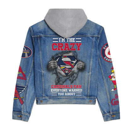 LIMITED EDITION - NEW CUSTOMIZED MLB24 SLC ST. LOUIS CARDINALS HOODED DENIM JACKET