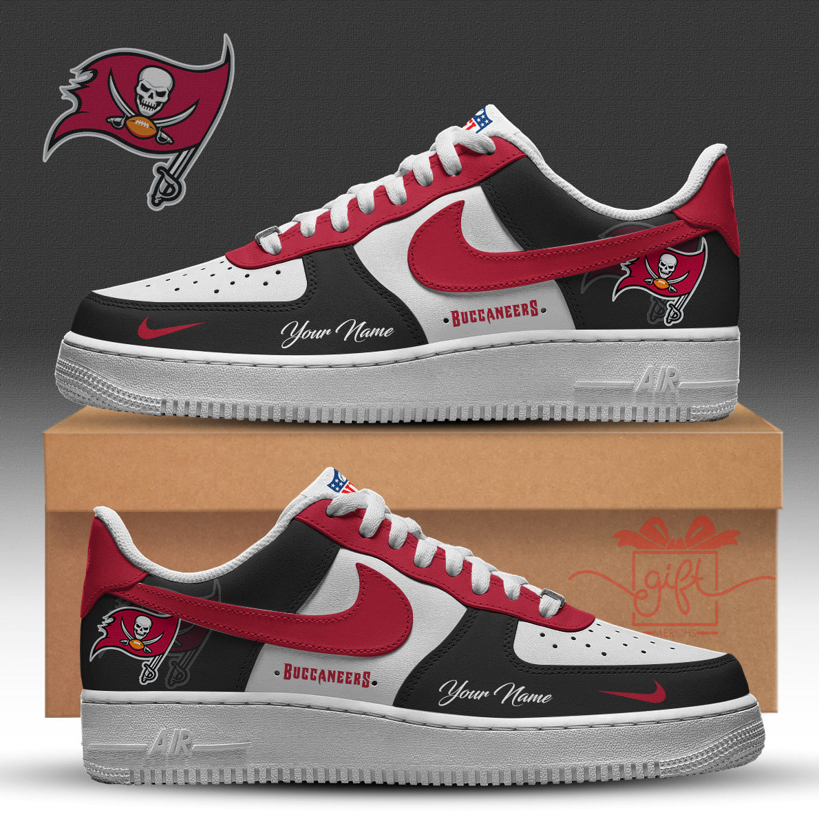 LIMITED EDITION - NEW CUSTOMIZED NFL10 TBB TAMPA BAY BUCCANEERS AF1 SNEAKERS