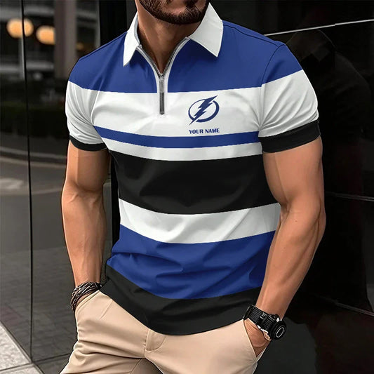 LIMITED EDITION - NEW CUSTOMIZED NHL12 TB LIGHTNING ZIP POLO SHIRT
