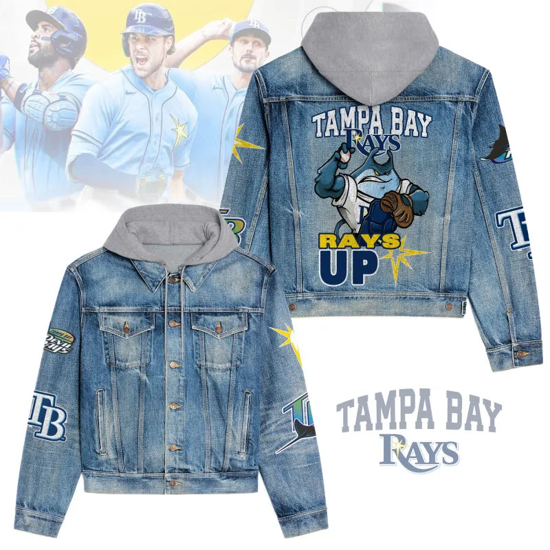 LIMITED EDITION - NEW CUSTOMIZED MLB21 TBR TAMPA BAY RAYS HOODED DENIM JACKET