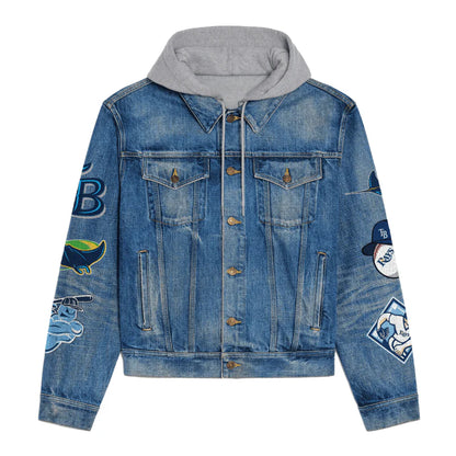 LIMITED EDITION - NEW CUSTOMIZED MLB21 TBR TAMPA BAY RAYS HOODED DENIM JACKET