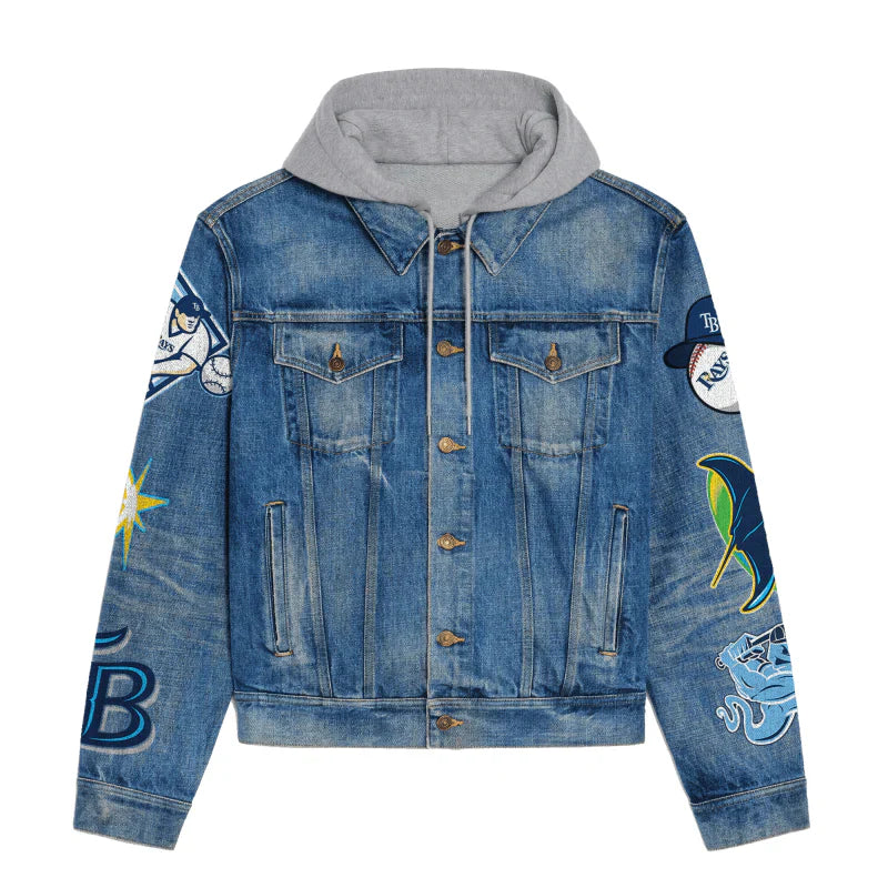 LIMITED EDITION - NEW CUSTOMIZED MLB21 TBR TAMPA BAY RAYS HOODED DENIM JACKET