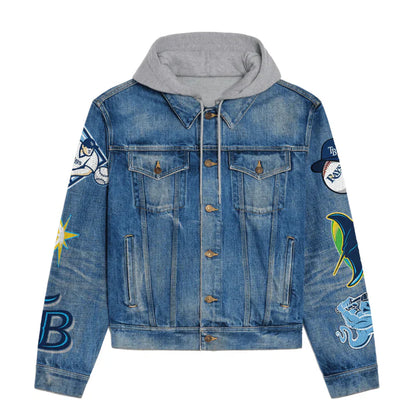 LIMITED EDITION - NEW CUSTOMIZED MLB21 TBR TAMPA BAY RAYS HOODED DENIM JACKET