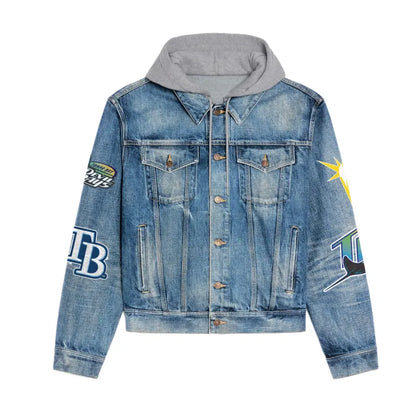 LIMITED EDITION - NEW CUSTOMIZED MLB21 TBR TAMPA BAY RAYS HOODED DENIM JACKET