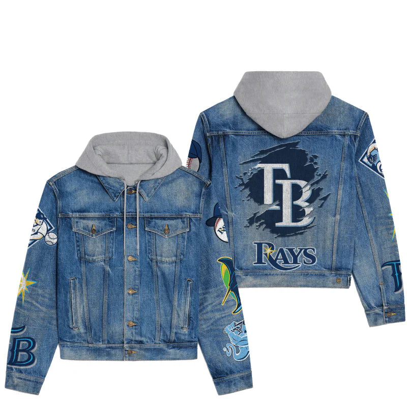 LIMITED EDITION - NEW CUSTOMIZED MLB21 TBR TAMPA BAY RAYS HOODED DENIM JACKET