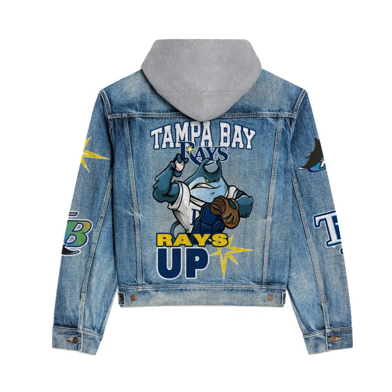 LIMITED EDITION - NEW CUSTOMIZED MLB21 TBR TAMPA BAY RAYS HOODED DENIM JACKET