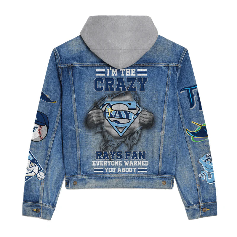 LIMITED EDITION - NEW CUSTOMIZED MLB21 TBR TAMPA BAY RAYS HOODED DENIM JACKET