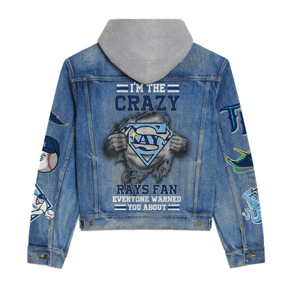 LIMITED EDITION - NEW CUSTOMIZED MLB21 TBR TAMPA BAY RAYS HOODED DENIM JACKET
