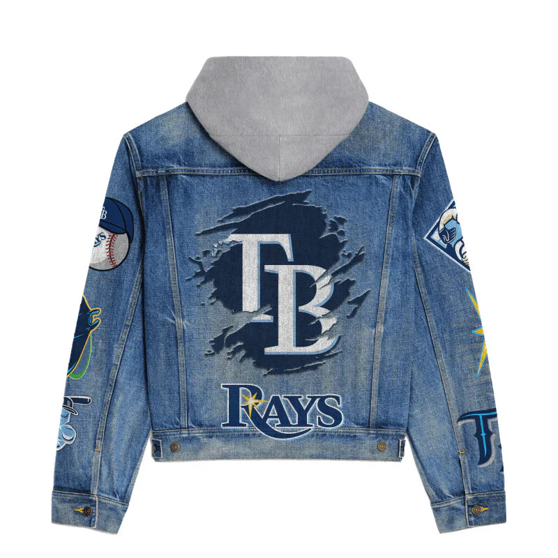 LIMITED EDITION - NEW CUSTOMIZED MLB21 TBR TAMPA BAY RAYS HOODED DENIM JACKET