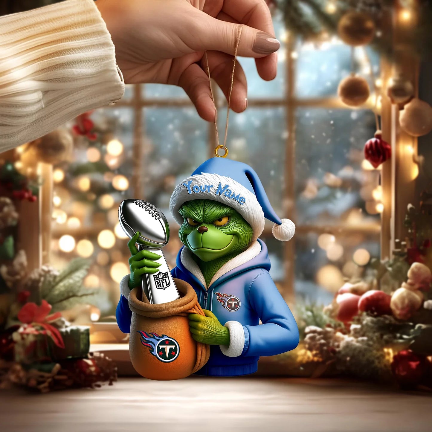 LIMITED EDITION - NEW CUSTOMIZED NFL31 TST TENNESSEE TITANS THE GRINCH ACRYLIC ORNAMENT