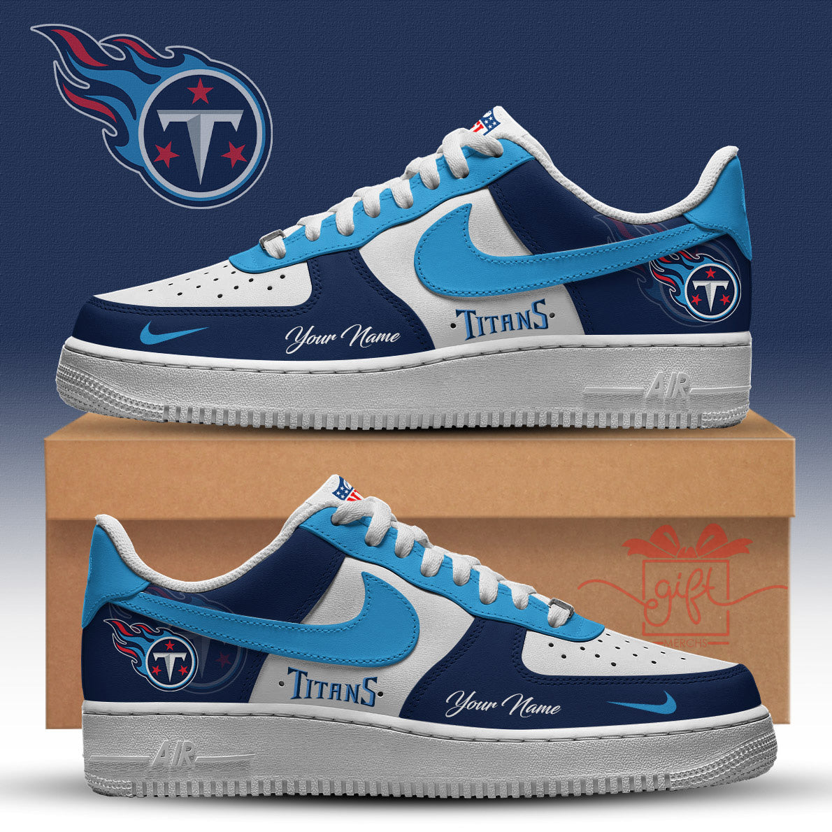 LIMITED EDITION - NEW CUSTOMIZED NFL31 TST TENNESSEE TITANS AF1 SNEAKERS