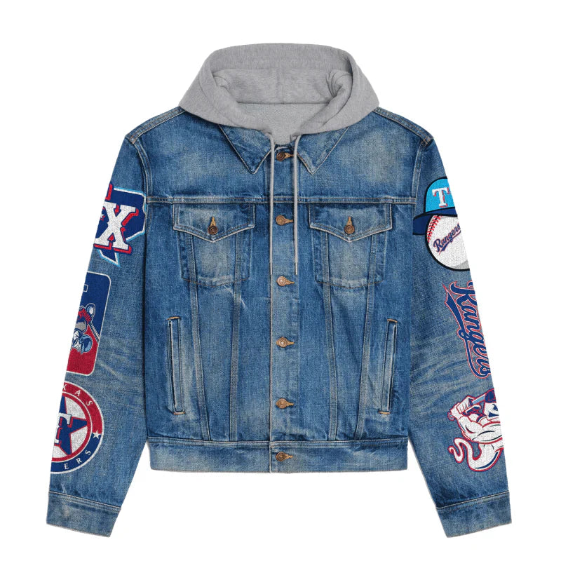 LIMITED EDITION - NEW CUSTOMIZED MLB08 TRS TEXAS RANGERS HOODED DENIM JACKET