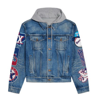 LIMITED EDITION - NEW CUSTOMIZED MLB08 TRS TEXAS RANGERS HOODED DENIM JACKET