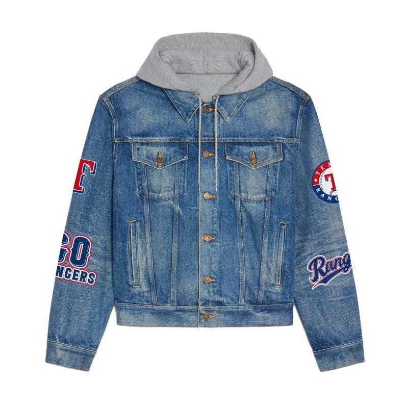 LIMITED EDITION - NEW CUSTOMIZED MLB08 TRS TEXAS RANGERS HOODED DENIM JACKET