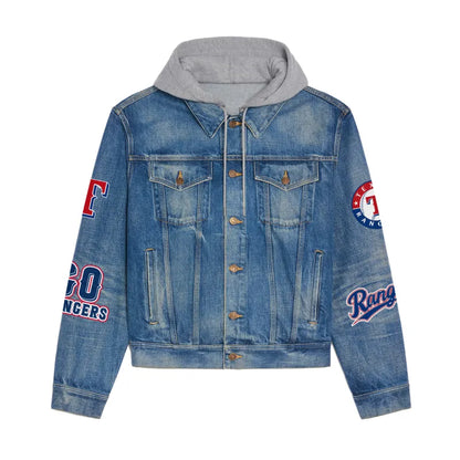 LIMITED EDITION - NEW CUSTOMIZED MLB08 TRS TEXAS RANGERS HOODED DENIM JACKET