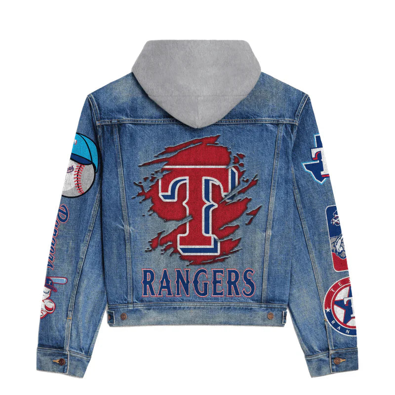 LIMITED EDITION - NEW CUSTOMIZED MLB08 TRS TEXAS RANGERS HOODED DENIM JACKET