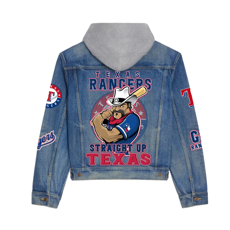 LIMITED EDITION - NEW CUSTOMIZED MLB08 TRS TEXAS RANGERS HOODED DENIM JACKET