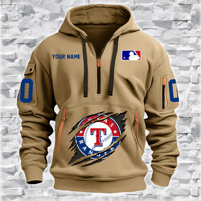LIMITED EDITION - NEW CUSTOMIZED MLB08 TX RANGERS QUARTER ZIP HOODIE