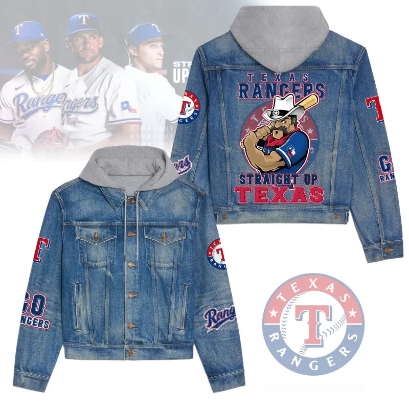 LIMITED EDITION - NEW CUSTOMIZED MLB08 TRS TEXAS RANGERS HOODED DENIM JACKET