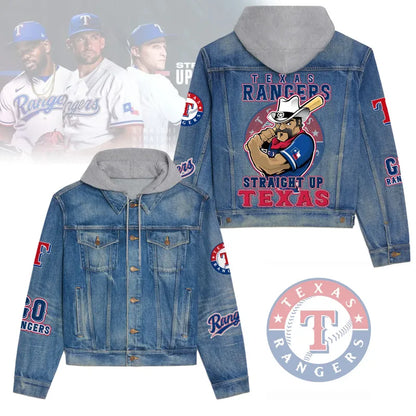 LIMITED EDITION - NEW CUSTOMIZED MLB08 TRS TEXAS RANGERS HOODED DENIM JACKET