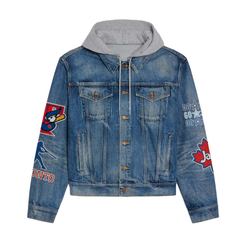 LIMITED EDITION - NEW CUSTOMIZED MLB12 TBJ TORONTO BLUE JAYS HOODED DENIM JACKET