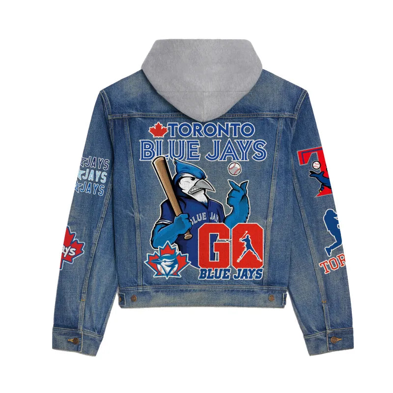 LIMITED EDITION - NEW CUSTOMIZED MLB12 TBJ TORONTO BLUE JAYS HOODED DENIM JACKET