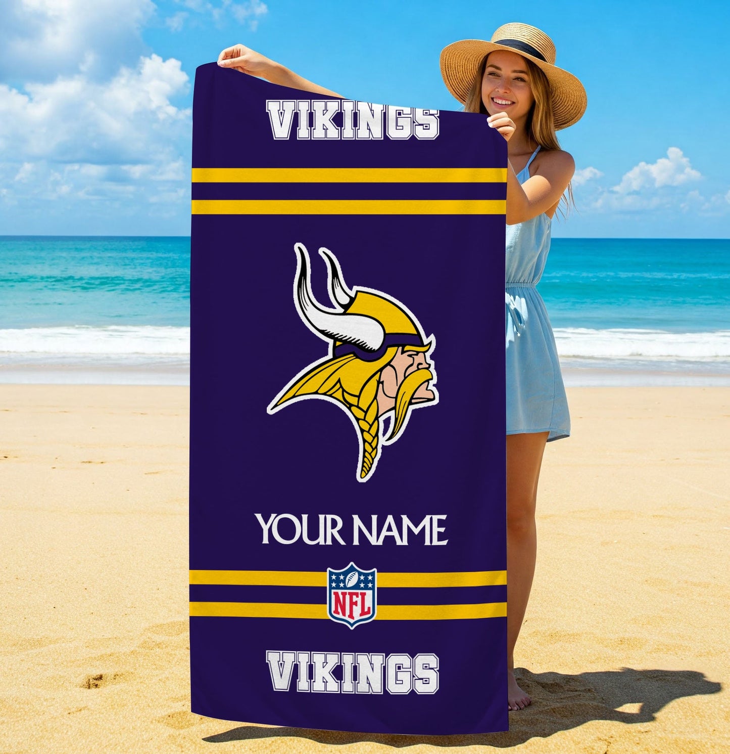 LIMITED EDITION - NEW CUSTOMIZED NFL05 MVK MINNESOTA VIKINGS BEACH & BATH TOWEL (KIDS & ADULTS)