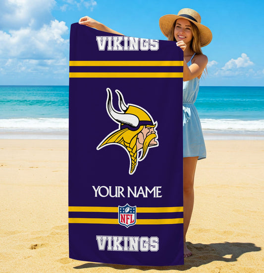 LIMITED EDITION - NEW CUSTOMIZED NFL05 MVK MINNESOTA VIKINGS BEACH & BATH TOWEL (KIDS & ADULTS)