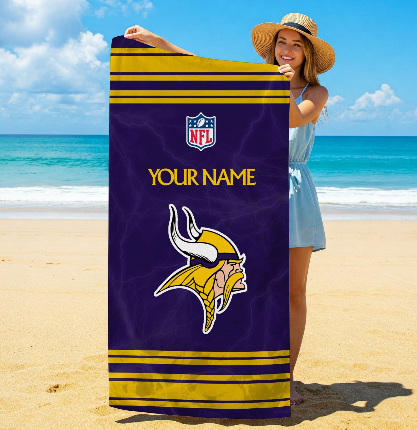 LIMITED EDITION - NEW CUSTOMIZED NFL05 MVK MINNESOTA VIKINGS BEACH & BATH TOWEL (KIDS & ADULTS)