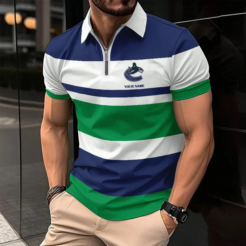 LIMITED EDITION - NEW CUSTOMIZED NHL19 VC CANUCKS ZIP POLO SHIRT