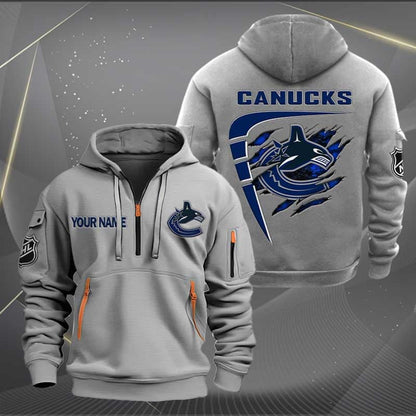 LIMITED EDITION - NEW CUSTOMIZED NHL19 VCC VANCOUVER CANUCKS QUARTER ZIP HOODIE