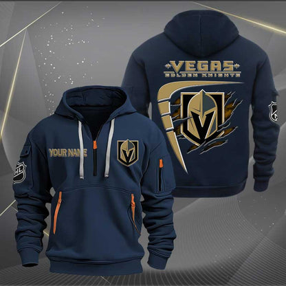 LIMITED EDITION - NEW CUSTOMIZED NHL04 VGK VEGAS GOLDEN KNIGHTS QUARTER ZIP HOODIE