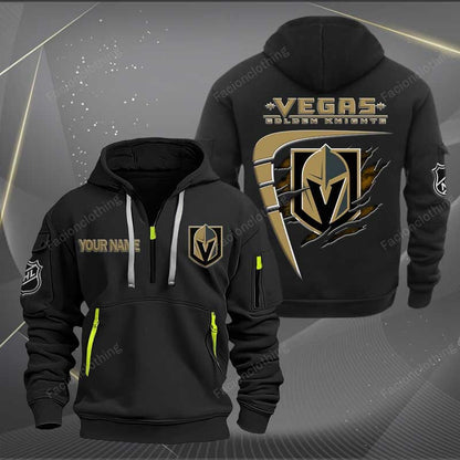 LIMITED EDITION - NEW CUSTOMIZED NHL04 VGK VEGAS GOLDEN KNIGHTS QUARTER ZIP HOODIE