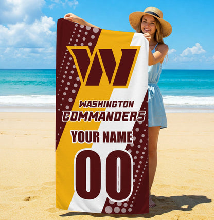 LIMITED EDITION - NEW CUSTOMIZED NFL12 WTC WASHINGTON COMMANDERS BEACH & BATH TOWEL