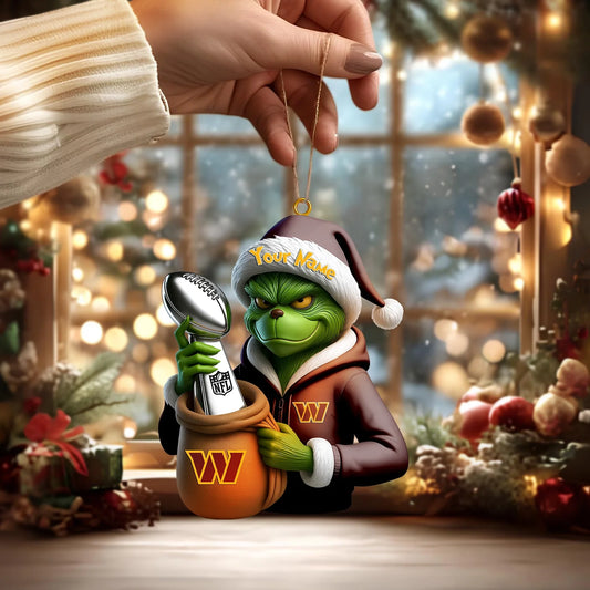 LIMITED EDITION - NEW CUSTOMIZED NFL12 WTC WASHINGTON COMMANDERS THE GRINCH ACRYLIC ORNAMENT
