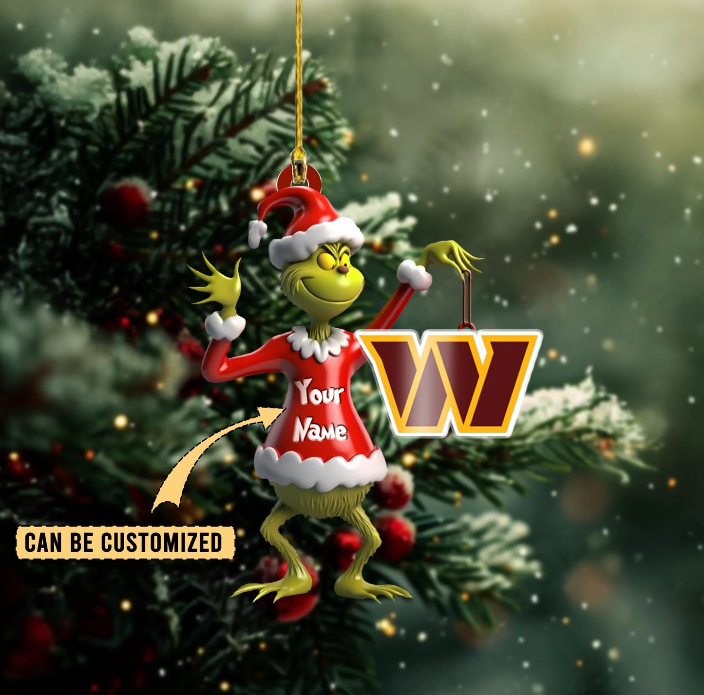 LIMITED EDITION - NEW CUSTOMIZED NFL12 WTC WASHINGTON COMMANDERS THE GRINCH ACRYLIC ORNAMENT