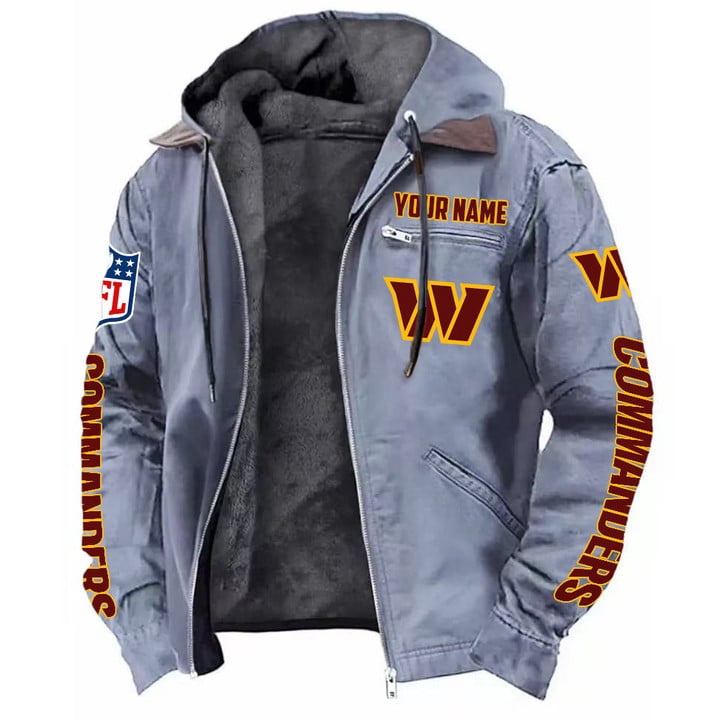 LIMITED EDITION - NEW CUSTOMIZED NFL12 WTC WASHINGTON COMMANDERS HOODED CARDIGAN JACKET