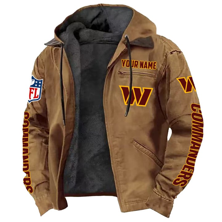 LIMITED EDITION - NEW CUSTOMIZED NFL12 WTC WASHINGTON COMMANDERS HOODED CARDIGAN JACKET