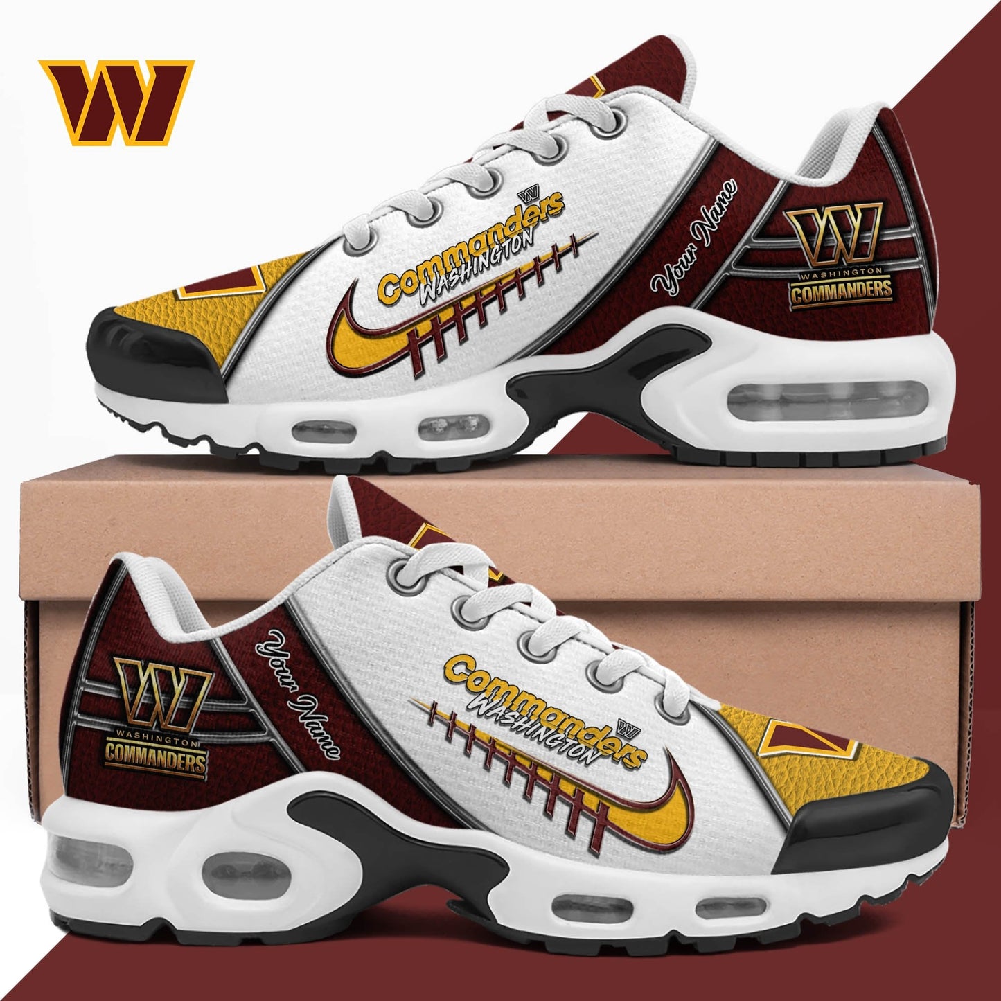 LIMITED EDITION - NEW CUSTOMIZED NFL12 WTC WASHINGTON COMMANDERS UNISEX AIR MAX PLUS SNEAKERS