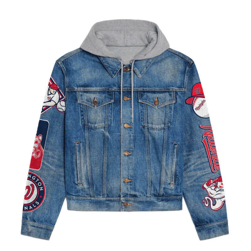 LIMITED EDITION - NEW CUSTOMIZED MLB28 WNS WASHINGTON NATIONALS HOODED DENIM JACKET