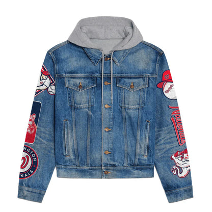 LIMITED EDITION - NEW CUSTOMIZED MLB28 WNS WASHINGTON NATIONALS HOODED DENIM JACKET