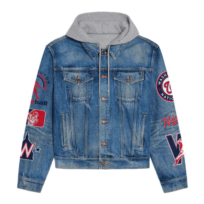 LIMITED EDITION - NEW CUSTOMIZED MLB28 WNS WASHINGTON NATIONALS HOODED DENIM JACKET