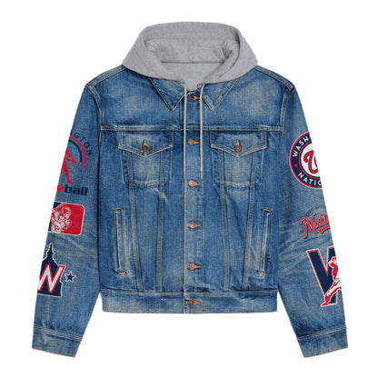 LIMITED EDITION - NEW CUSTOMIZED MLB28 WNS WASHINGTON NATIONALS HOODED DENIM JACKET